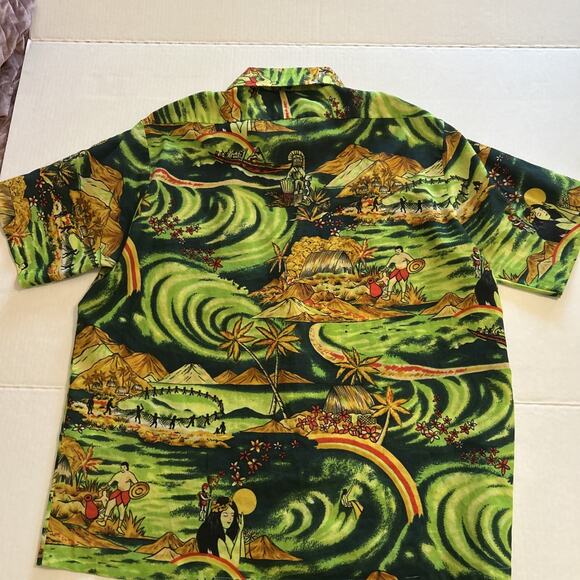 Vintage 1970s Van Cort Men Sz Large Shirt Islander Hawaiian Print Pointed Collar - Picture 16 of 16